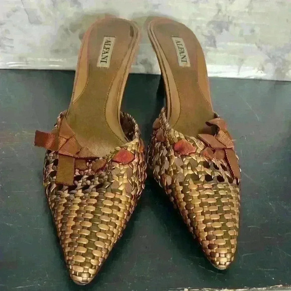 Alfani Shoes - Alfani leather weave slides size 7 Gold Pewter